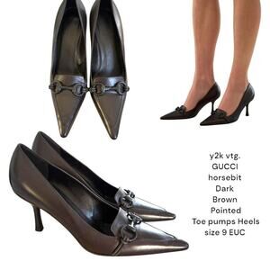 Authentic Y2k vtg. GUCCI horse bit Brown Pointed Toe Pumps Heels size 9 EUC